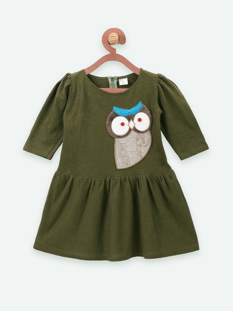 

LilPicks Girls Green Solid Drop-Waist Dress