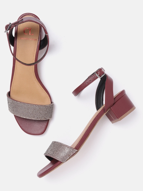 

Carlton London Women Burgundy & Silver-Toned Embellished Heels