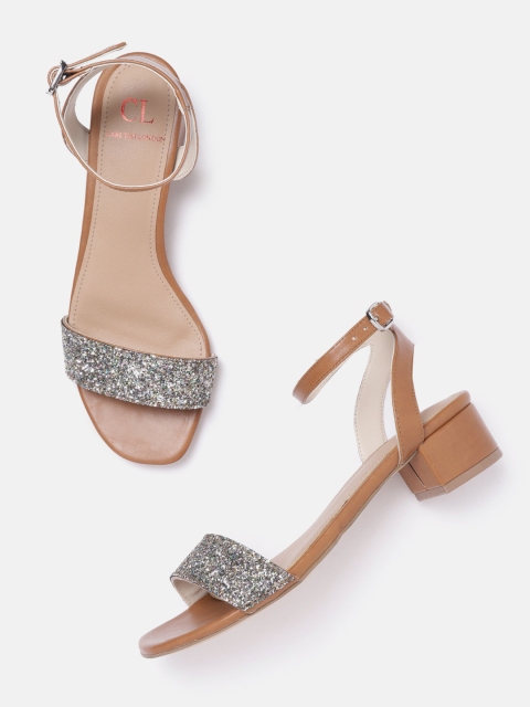 

Carlton London Women Brown & Silver-Toned Glitter Heels