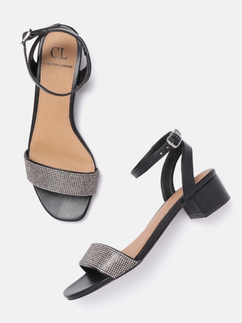 

Carlton London Women Black & Silver-Toned Embellished Heels