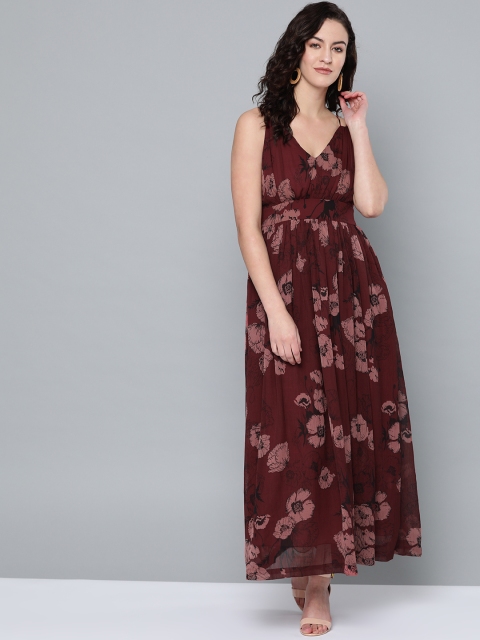

Trend Arrest Women Burgundy & Pink Printed Maxi Dress