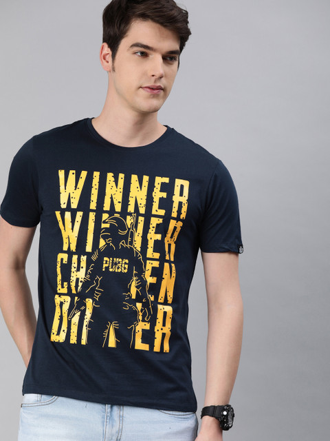 

Urbano Fashion Men Navy Blue & Yellow Printed PUBG Slim Fit Round Neck T-shirt