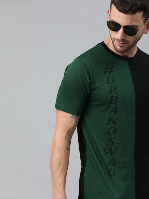 

Urbano Fashion Men Green & Black Printed Slim Fit Round Neck T-shirt