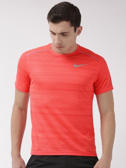 

Nike Men Coral Red Solid Round Neck DRI FIT cTOP Running T-shirt