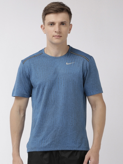 

Nike Men Blue Self Design MILER SS JACQUARD DRI FIT Round Neck Running Sports T-shirt