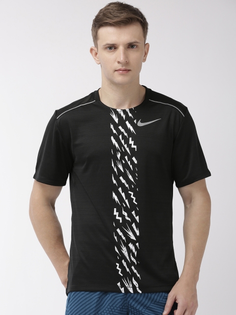 

Nike Men Black Printed Dri-FIT Round Neck Running T-shirt