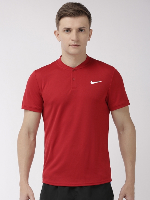 

Nike Men Red Solid Henley Neck DRI FIT POLO BLADE Tennis T-shirt