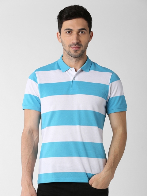 

Peter England Casuals Men Blue Striped Polo Collar T-shirt