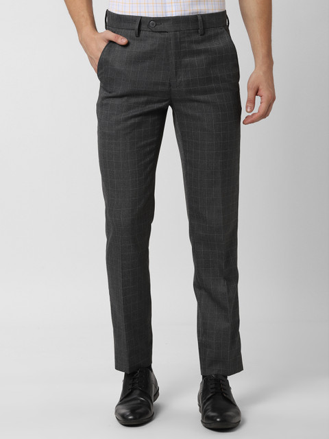 

Peter England Men Grey Slim Fit Checked Formal Trousers