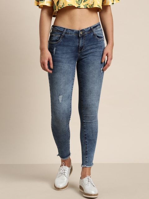 

Kraus Jeans Women K4050 Blue Regular Fit Mid-Rise Low Distress Stretchable Jeans