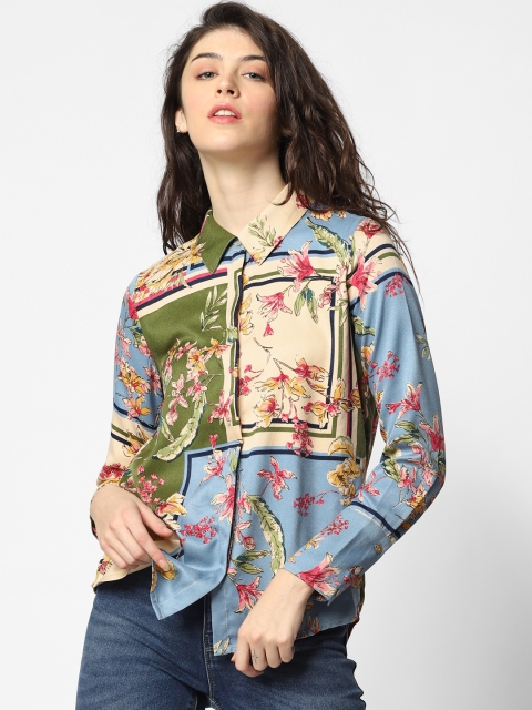 

ONLY Women Blue & Beige Regular Fit Printed Casual Shirt