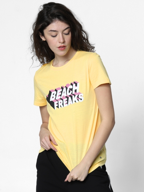 

ONLY Women Yellow Printed Round Neck T-shirt