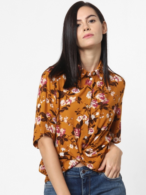 

ONLY Women Mustard Yellow & Off-White Regular Fit Printed Casual Shirt