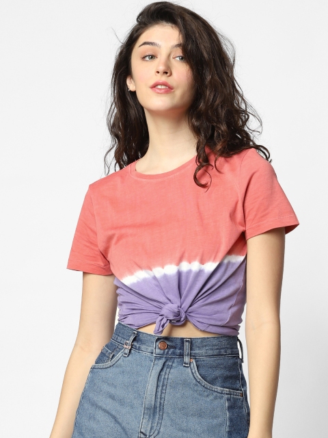 

ONLY Women Pink Lavender Dyed Round Neck Pure Cotton T-shirt