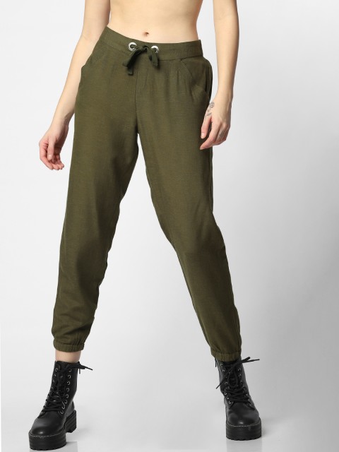 

ONLY Women Olive Green Regular Fit Solid Regular Trousers