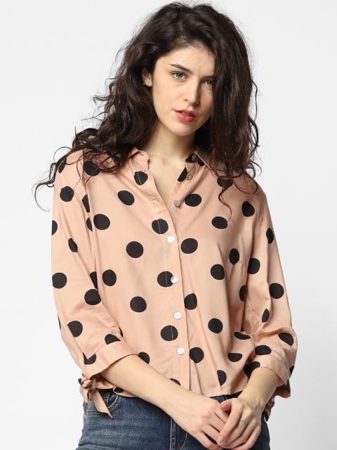 

ONLY Women Brown & Black Regular Fit Polka Dot Printed Casual Shirt