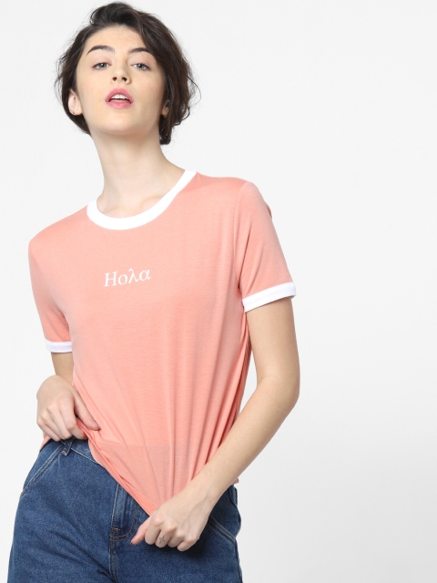 

ONLY Women Pink Solid Round Neck T-shirt