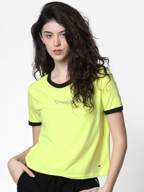 

ONLY Women Fluorescent Green Solid Round Neck T-shirt