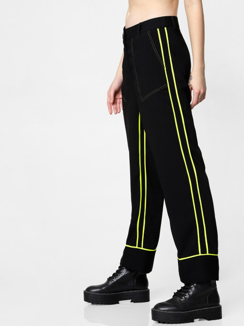 

ONLY Women Black Loose Fit Solid Regular Trousers With Side Stripes