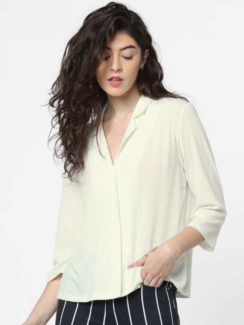 

ONLY Women Cream-Coloured Boxy Self Design Casual Shirt
