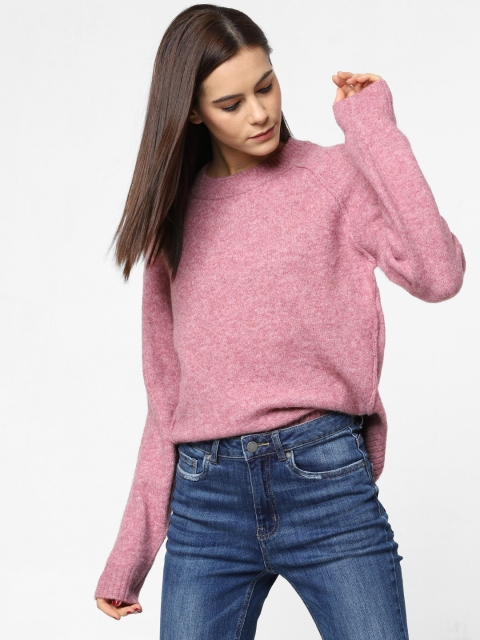 

ONLY Women Pink Solid Pullover Sweater