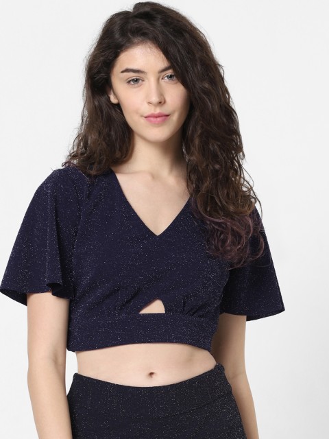 

ONLY Women Navy Blue Self Design Styled Back Top