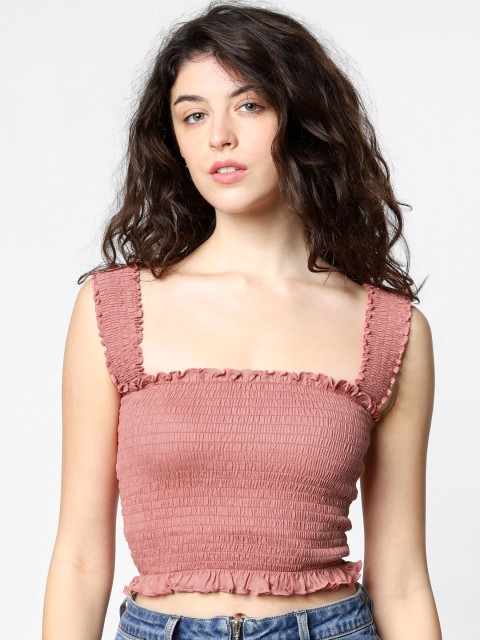 

ONLY Women Pink Self Design Crop Top