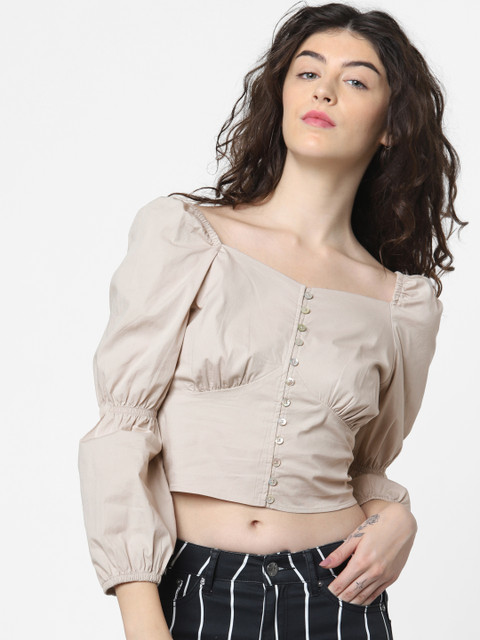 

ONLY Women Cream-Coloured Solid Styled Back Top