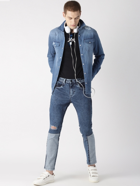 

Blue Saint Men Blue Slim Fit Mid-Rise Low Distress Jeans