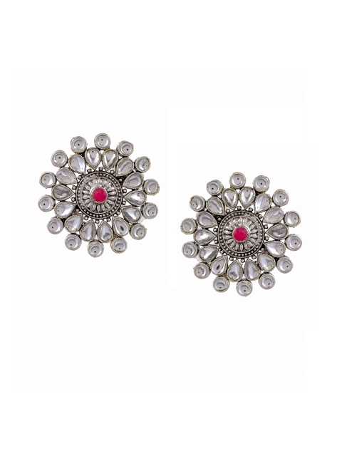 

Silvermerc Designs Silver-Toned & Red Classic Studs