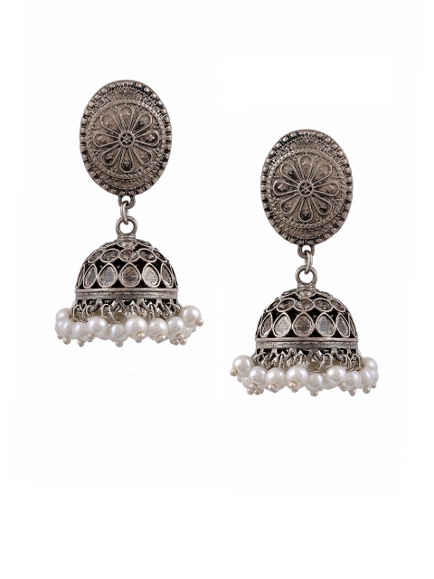 

Silvermerc Designs Silver-Toned Dome Shaped Jhumkas