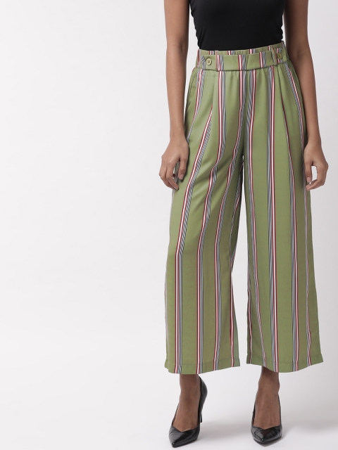 

Madame Women Green & Red Striped Parallel Trousers