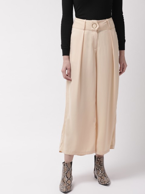

Madame Women Beige Regular Fit Solid Parallel Trousers