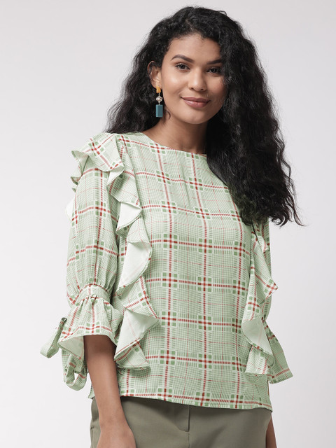 

Madame Women Green & Red Checked Top