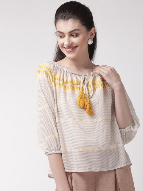 

Madame Women Cream-Coloured & Mustard Yellow Striped Top