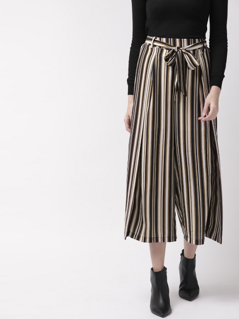 

Madame Women Beige & Navy Blue Regular Fit Striped Parallel Trousers