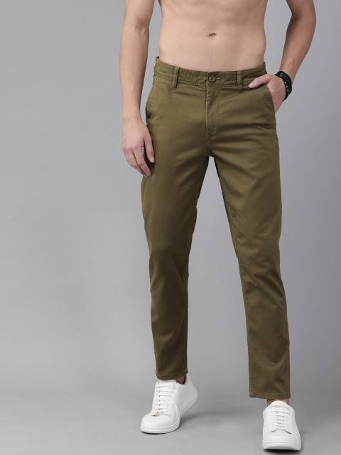 

Roadster Men Olive Green Regular Fit Solid Chinos