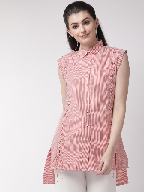 

Madame Women Red & White Regular Fit Striped Casual Shirt
