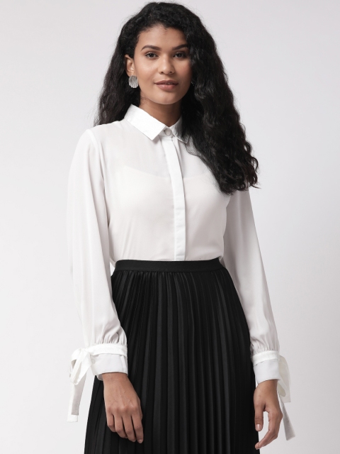

Madame Women White Regular Fit Semi-Sheer Solid Casual Shirt
