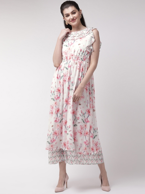 

Madame Women White & Pink Printed Layered Maxi Dress