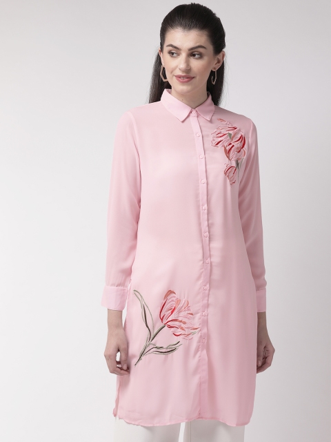 

Madame Women Pink Regular Fit Solid Longline Casual Shirt