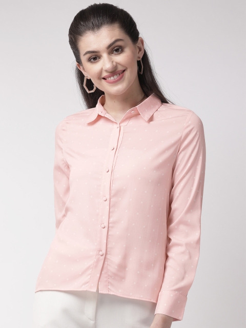 

Madame Women Pink & White Regular Fit Printed Casual Shirt