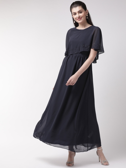 

Madame Women Navy Blue Solid Cape Maxi Dress