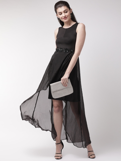 

Madame Women Black Solid Layered Semi-Sheer Maxi Dress