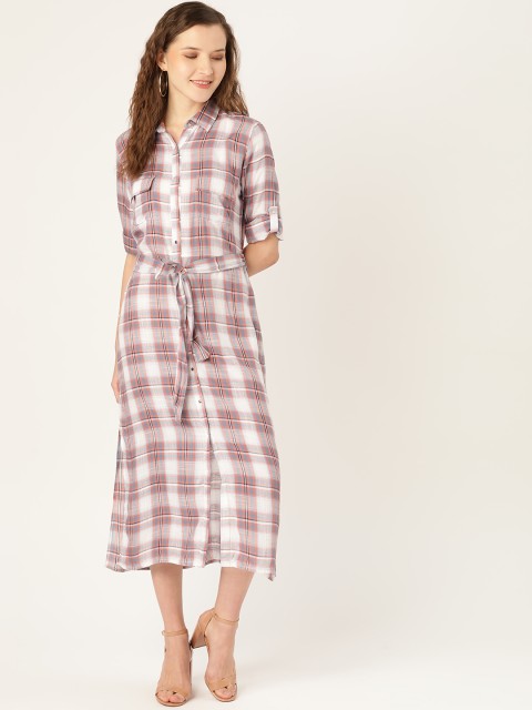 

Madame Women Off-White & Pink Checked Shirt Dress