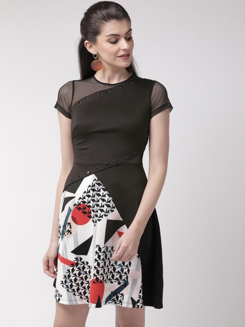 

Madame Women Black t& White Printed A-Line Dress