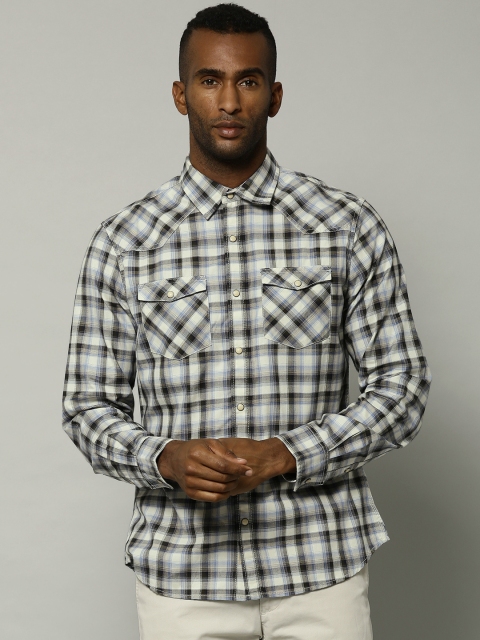 

Marks & Spencer Men Off-White Slim Fit Checked Casual Shirt