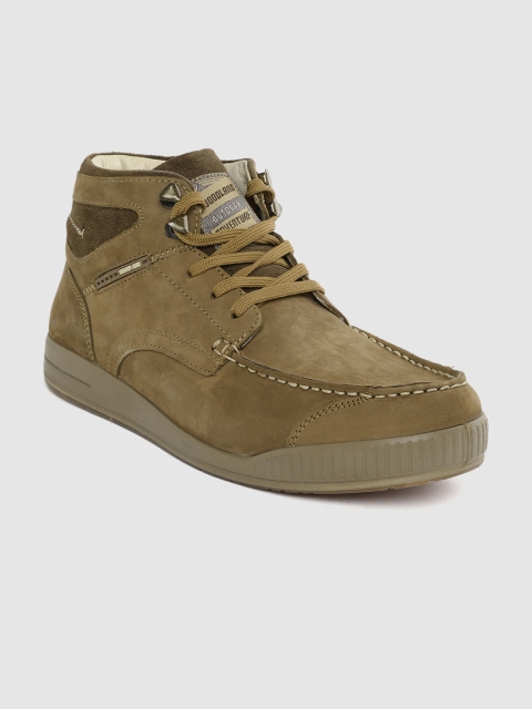 

Woodland Men Brown Solid Leather Mid-Top Sneakers