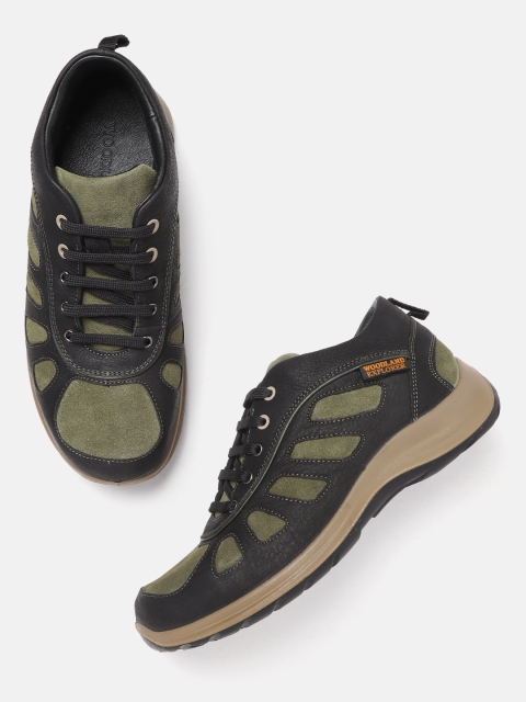 

Woodland Men Black & Olive Green Nubuck Colourblocked Wide Fit Sneakers