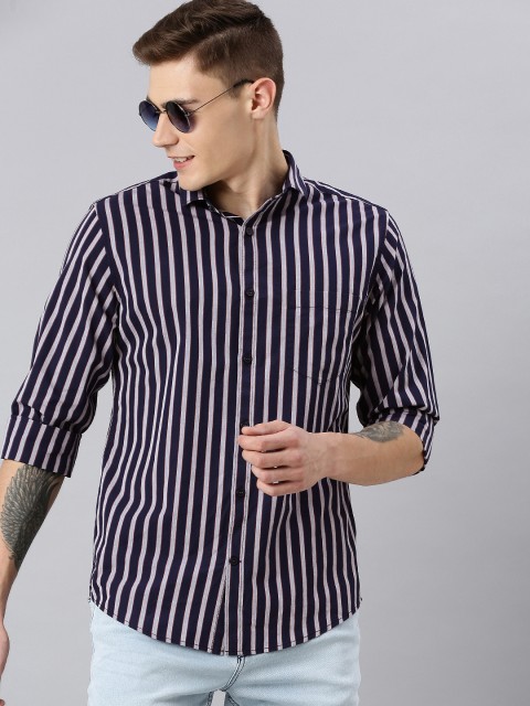 

Mast & Harbour Men Navy Blue & White Regular Fit Striped Casual Shirt